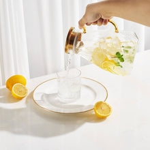 Load image into Gallery viewer, Glass Beverage Pitcher Jug - Gold Lid &amp; Handle (74 oz)
