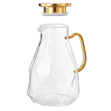 Load image into Gallery viewer, Glass Beverage Pitcher Jug - Gold Lid &amp; Handle (74 oz)
