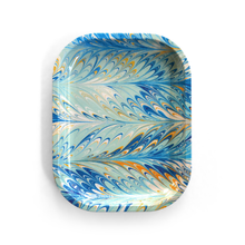 Load image into Gallery viewer, Small Metal Vintage Marbled Pastel Blue Tray
