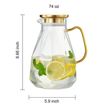 Load image into Gallery viewer, Glass Beverage Pitcher Jug - Gold Lid &amp; Handle (74 oz)
