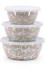 Load image into Gallery viewer, Taupe Swirl Enamel Nesting Bowls
