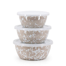 Load image into Gallery viewer, Taupe Swirl Enamel Nesting Bowls
