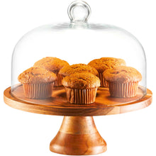 Load image into Gallery viewer, Acacia Cake Stand with Glass Dome
