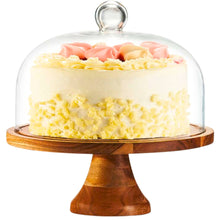 Load image into Gallery viewer, Acacia Cake Stand with Glass Dome
