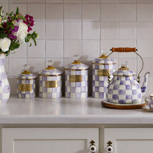 Load image into Gallery viewer, Violet Check Enamel Canister - Medium
