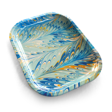 Load image into Gallery viewer, Small Metal Vintage Marbled Pastel Blue Tray
