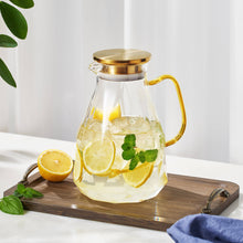 Load image into Gallery viewer, Glass Beverage Pitcher Jug - Gold Lid &amp; Handle (74 oz)
